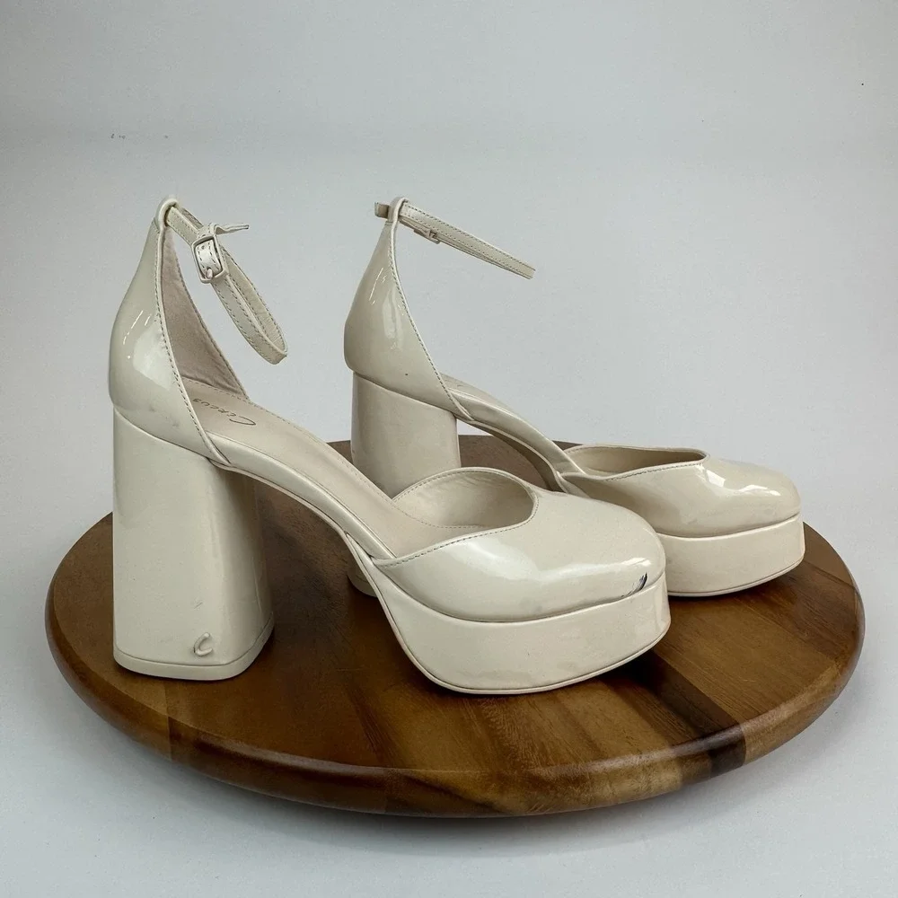 New NWOB Circus NY Sam Edelman Rosa Ivory Patent Platform Block Heels Size 8.5 M